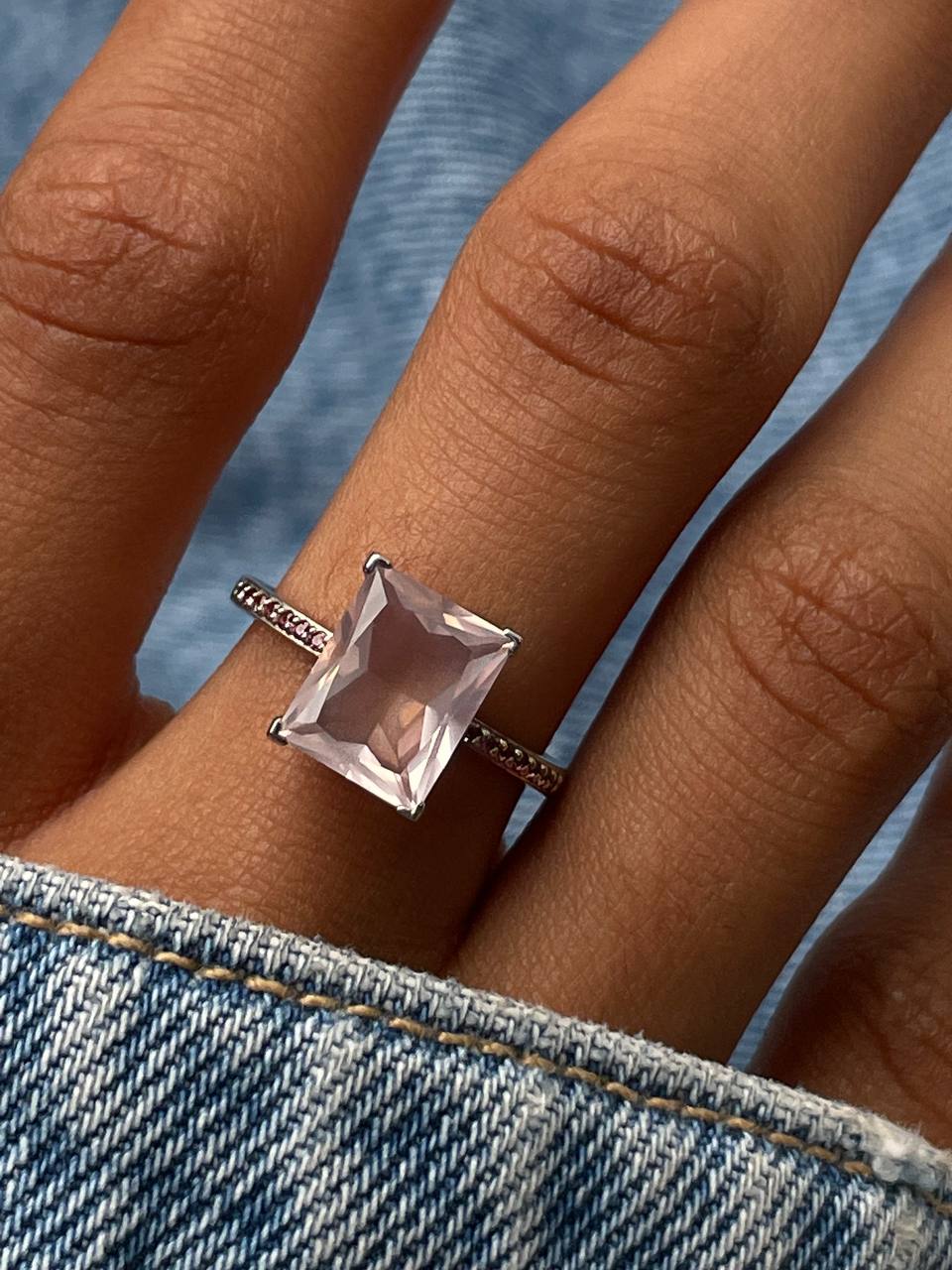 Baguette Cut Rose Quartz Ring