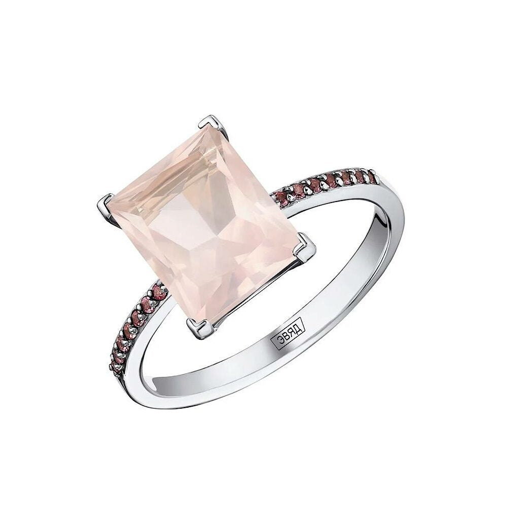 Baguette Cut Rose Quartz Ring