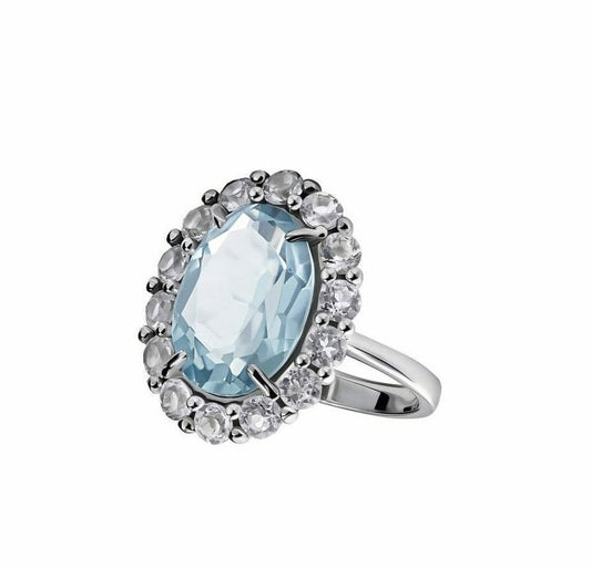 Oval cut blue topaz ring